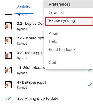 Tạm dừng đồng bộ hóa Google Drive trên macOS